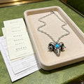 Gucci GG Tiger Head Turquoise Pendant Silver Necklace