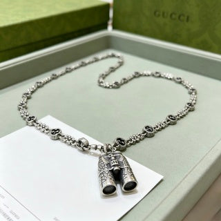 Gucci GG Twin Barrel Charm Silver Chain Necklace
