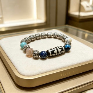 Gucci GG Color Bead Charm Silver Accent Bracelet
