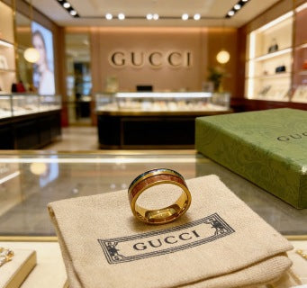 Gucci GG Vintage Stripe Gold Band Ring