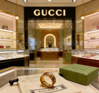 Gucci GG Vintage Stripe Gold Band Ring