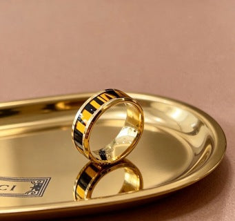Gucci GG Striped Enamel Gold Band Ring