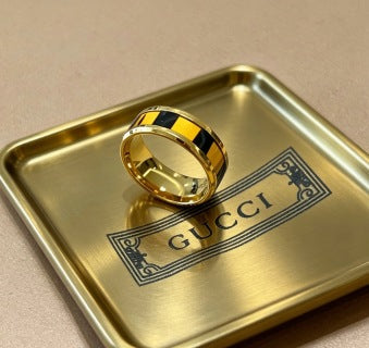 Gucci GG Striped Enamel Gold Band Ring