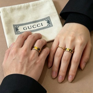 Gucci GG Striped Enamel Gold Band Ring