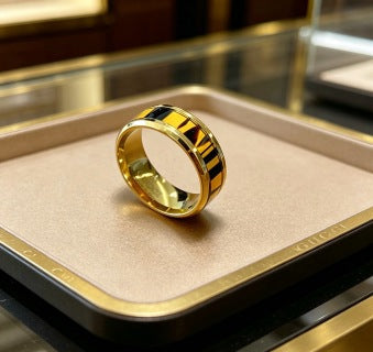 Gucci GG Striped Enamel Gold Band Ring