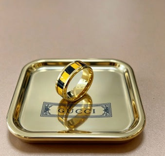 Gucci GG Striped Enamel Gold Band Ring