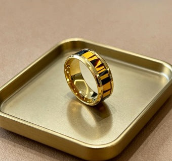 Gucci GG Striped Enamel Gold Band Ring