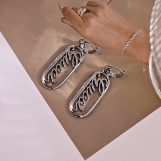 Gucci GG Engraved Oval Drop Silver Earrings