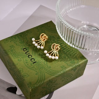 Gucci GG Pearl Drop Gold Stud Earrings