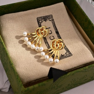Gucci GG Pearl Drop Gold Stud Earrings