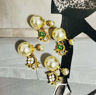 Dior Tribale Pearl Botanical Charm Stud Earrings