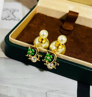 Dior Tribale Pearl Botanical Charm Stud Earrings
