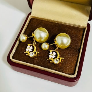 Dior Tribale Pearl Botanical Charm Stud Earrings