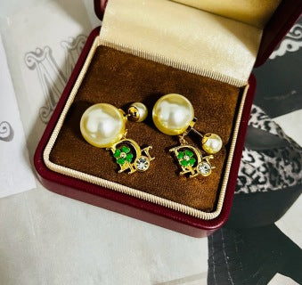 Dior Tribale Pearl Botanical Charm Stud Earrings