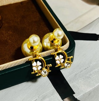 Dior Tribale Pearl Botanical Charm Stud Earrings
