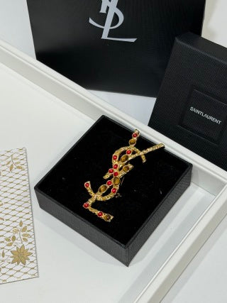 YSL Cassandre Ruby Emblem Brooch