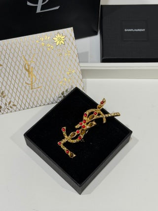 YSL Cassandre Ruby Emblem Brooch