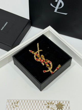YSL Cassandre Ruby Emblem Brooch