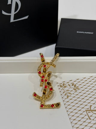 YSL Cassandre Ruby Emblem Brooch