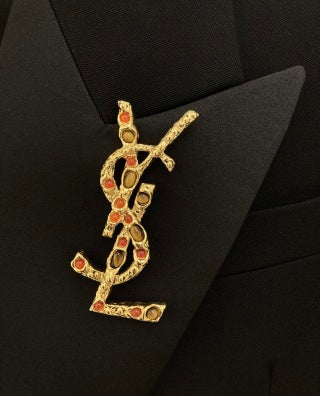 YSL Cassandre Ruby Emblem Brooch