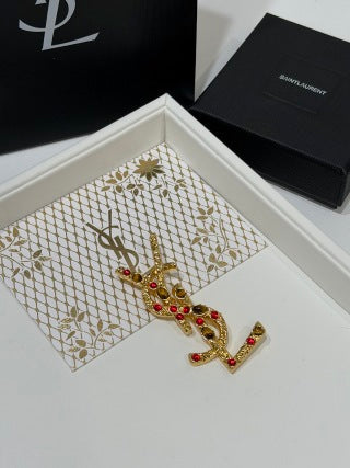 YSL Cassandre Ruby Emblem Brooch