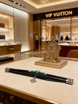 Louis Vuitton Emerald Bead Leather Wrap Bracelet