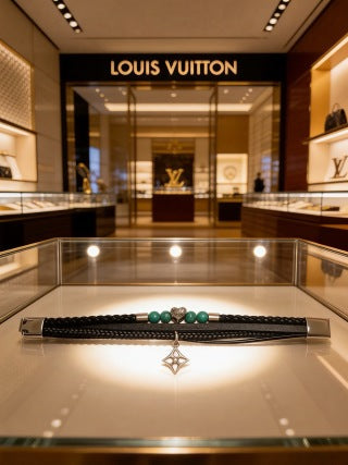 Louis Vuitton Emerald Bead Leather Wrap Bracelet