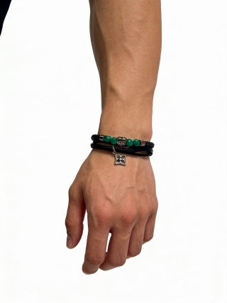 Louis Vuitton Emerald Bead Leather Wrap Bracelet