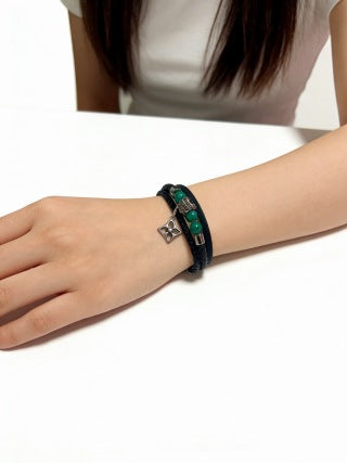 Louis Vuitton Emerald Bead Leather Wrap Bracelet
