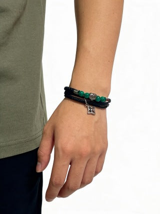 Louis Vuitton Emerald Bead Leather Wrap Bracelet