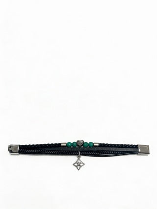 Louis Vuitton Emerald Bead Leather Wrap Bracelet