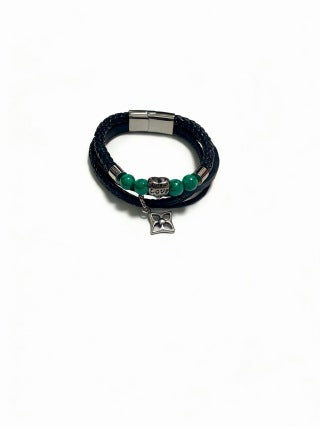 Louis Vuitton Emerald Bead Leather Wrap Bracelet