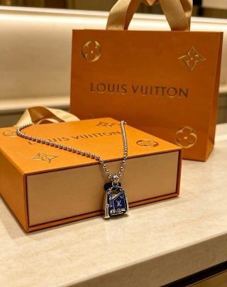 Louis Vuitton Monogram Lock Charm Beaded Chain Necklace
