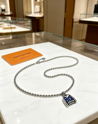 Louis Vuitton Monogram Lock Charm Beaded Chain Necklace