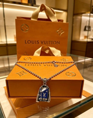 Louis Vuitton Monogram Lock Charm Beaded Chain Necklace