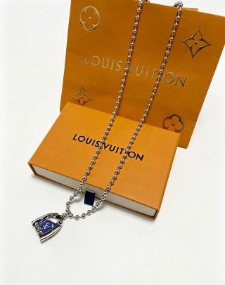 Louis Vuitton Monogram Lock Charm Beaded Chain Necklace