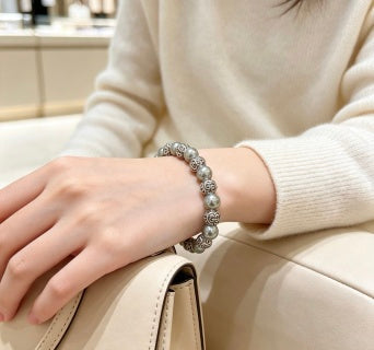 Gucci GG Pearl Bead Filigree Silver Bracelet