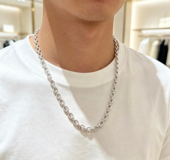 Gucci GG Interlocking Oval Link Silver Chain Necklace