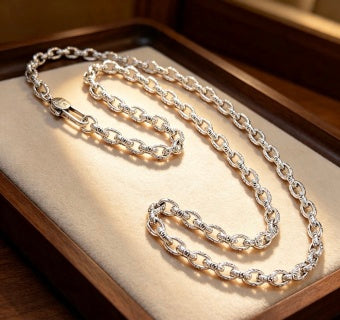 Gucci GG Interlocking Oval Link Silver Chain Necklace