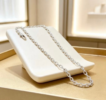 Gucci GG Interlocking Oval Link Silver Chain Necklace