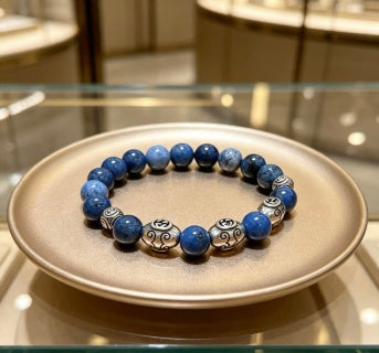 Gucci GG Blue Lapis Bead Silver Accent Bracelet