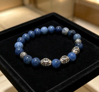 Gucci GG Blue Lapis Bead Silver Accent Bracelet