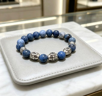 Gucci GG Blue Lapis Bead Silver Accent Bracelet
