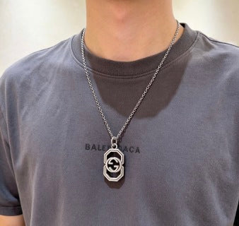 Gucci GG Octagonal Pendant Silver Chain Necklace
