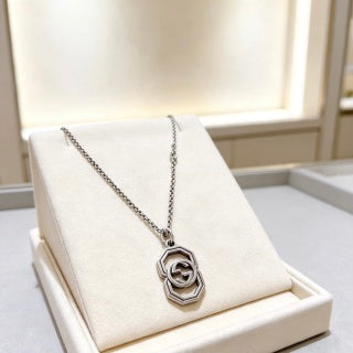 Gucci GG Octagonal Pendant Silver Chain Necklace