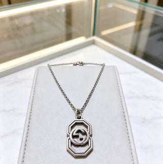 Gucci GG Octagonal Pendant Silver Chain Necklace