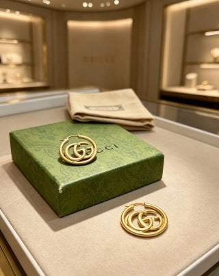 Gucci GG Interlocking Circle Gold Hoop Earrings