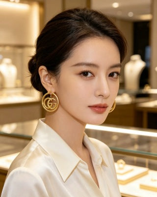 Gucci GG Interlocking Circle Gold Hoop Earrings