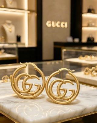 Gucci GG Interlocking Circle Gold Hoop Earrings