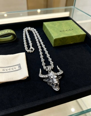 Gucci GG Bull Head Medallion Pendant Necklace